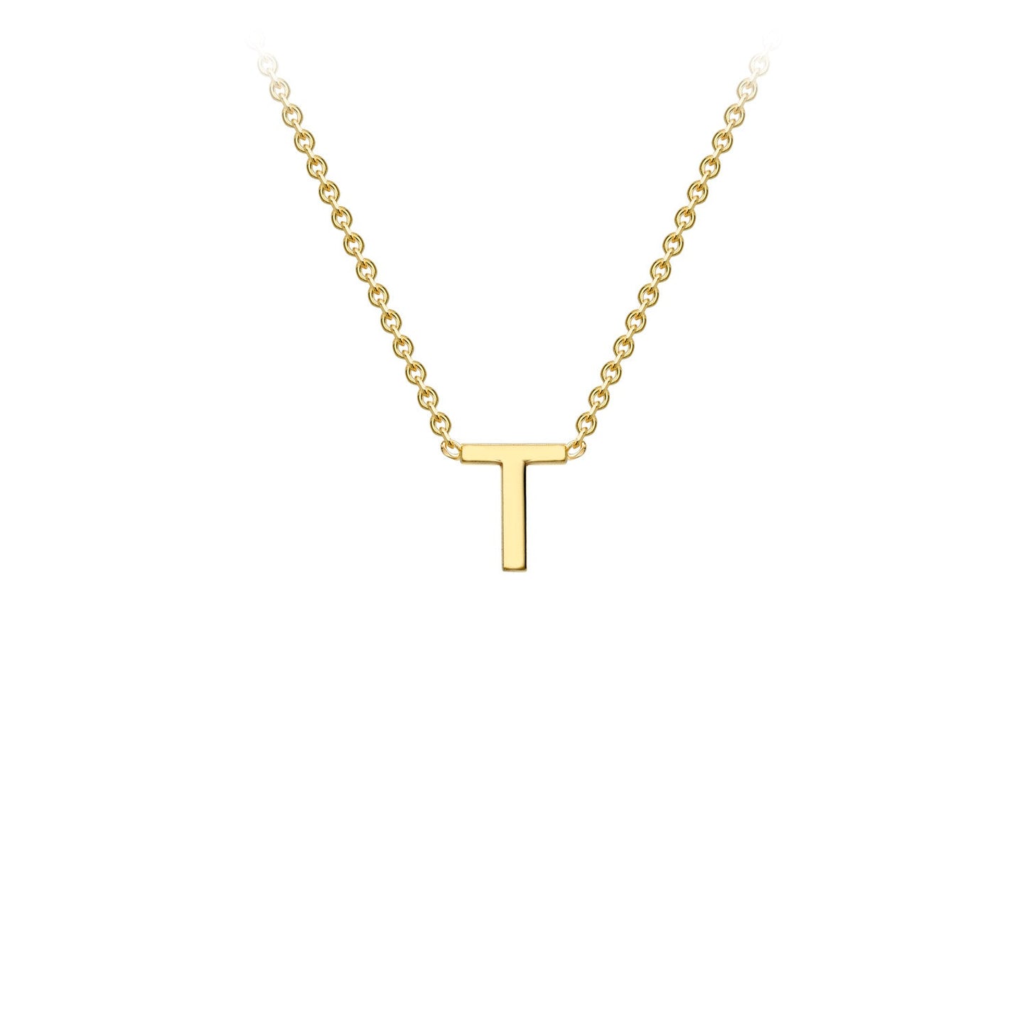 9K Yellow Gold 'T' Initial Adjustable Letter Necklace 38/43cm