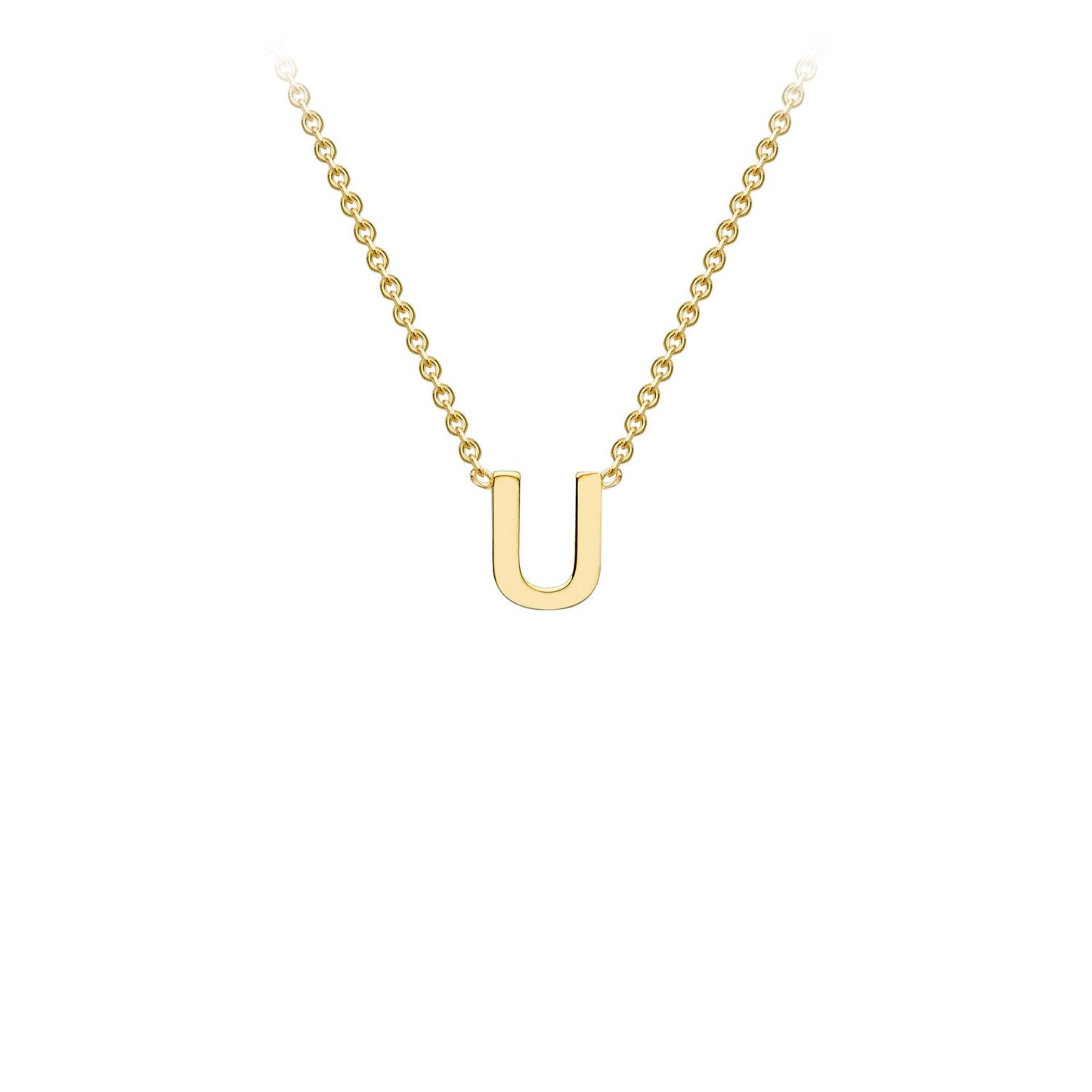 9K Yellow Gold 'U' Initial Adjustable Letter Necklace 38/43cm