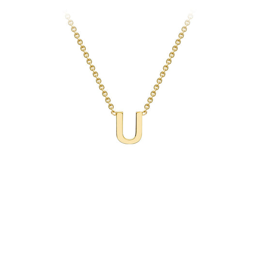 9K Yellow Gold 'U' Initial Adjustable Letter Necklace 38/43cm