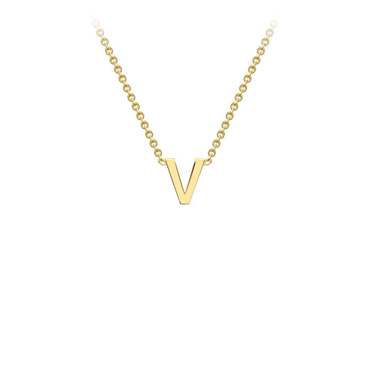 9K Yellow Gold 'V' Initial Adjustable Letter Necklace 38/43cm