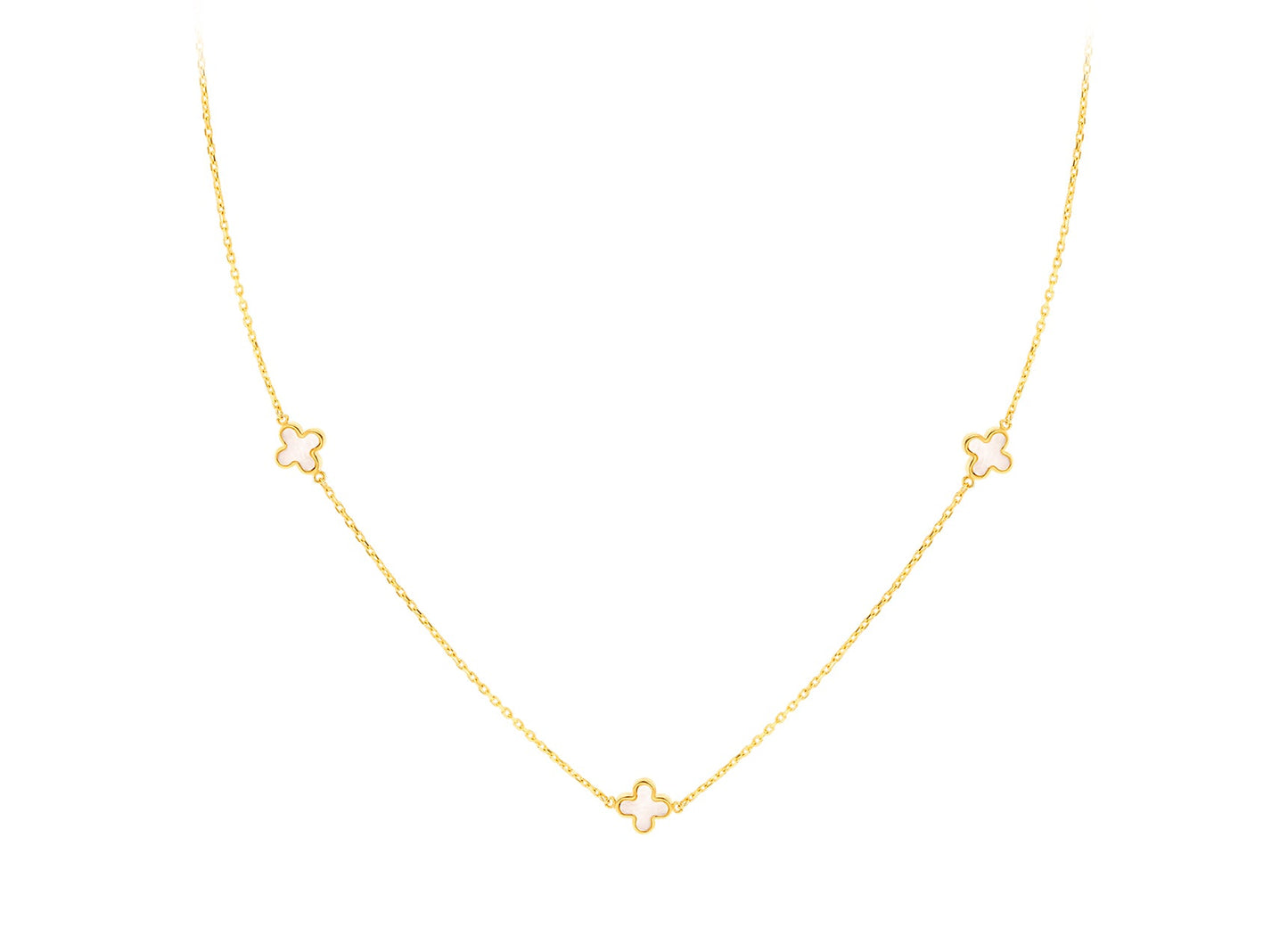 9K Yellow Gold 3 Mother-of-Pearl Petal Necklace 40-42.5 cm
