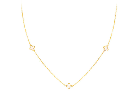 9K Yellow Gold 3 Mother-of-Pearl Petal Necklace 40-42.5 cm