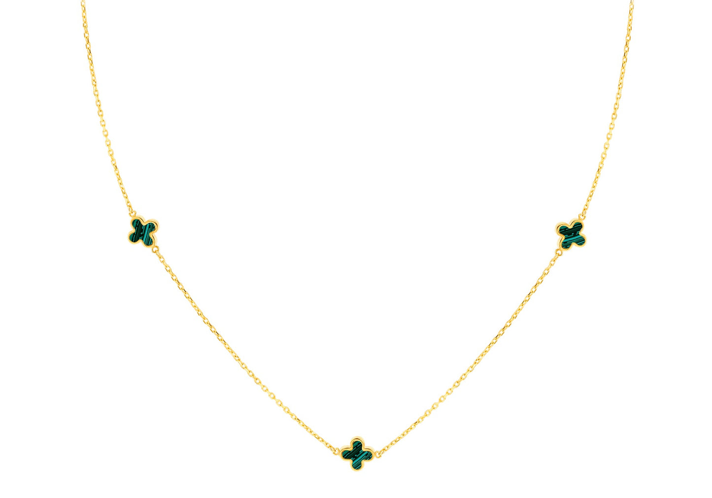 9K Yellow Gold 3 Malachite Petal Necklace 40-42.5 cm