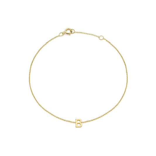 9K Yellow Gold Mini Initial Bracelet 15.5-19cm — B