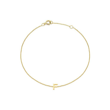 9K Yellow Gold Mini Initial Bracelet 15.5-19cm — F