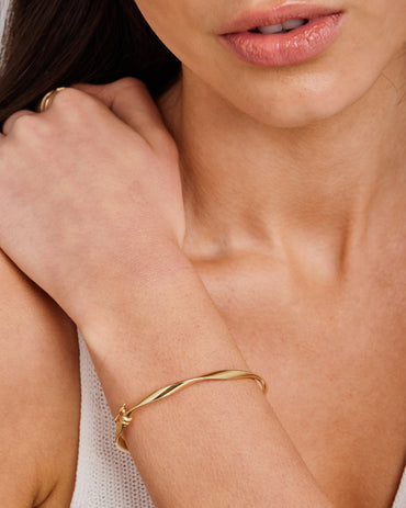 9K Yellow Gold Organic Twist Bangle 60mm