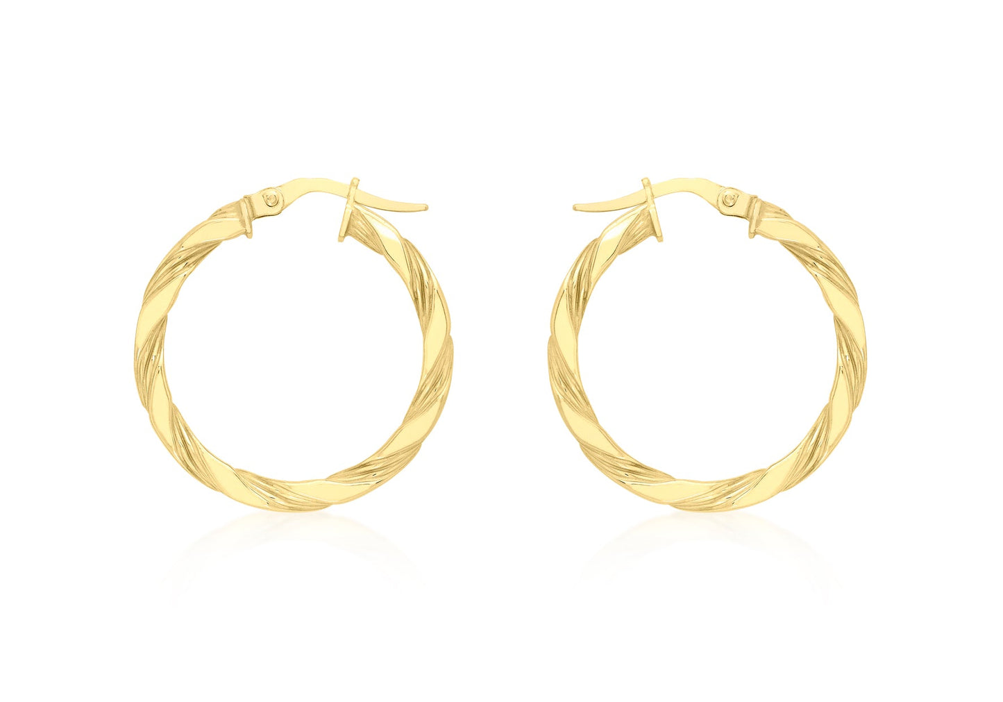 9K Yellow Gold Flat Twist Hoops 20 mm