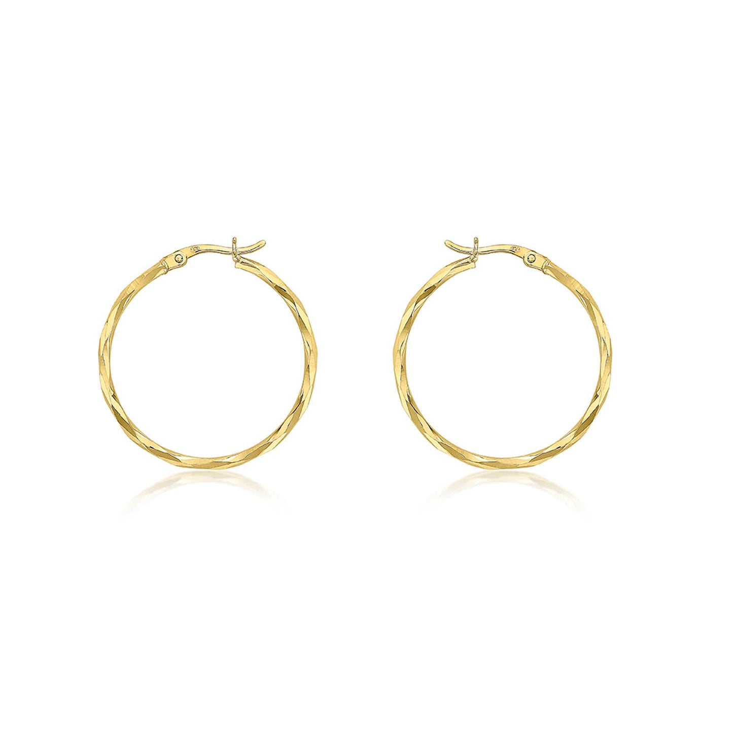 9K Yellow Gold Diamond Cut Hoop Earrings 28mm