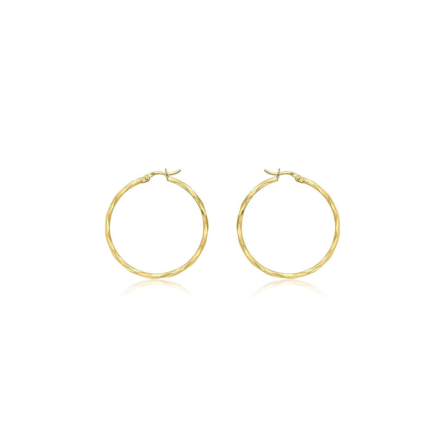 9K Yellow Gold 33mm Diamond Cut Faceted Hoop Creole Earrings