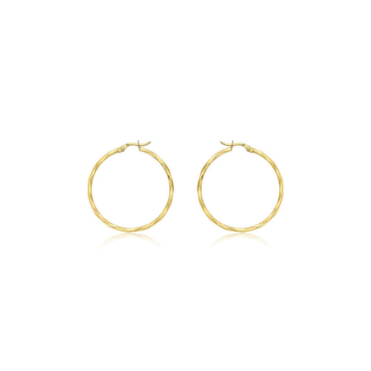 9K Yellow Gold 33mm Diamond Cut Faceted Hoop Creole Earrings