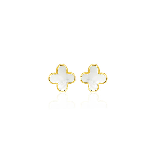 9K Yellow Gold Mother of Pearl Petal Stud Earrings