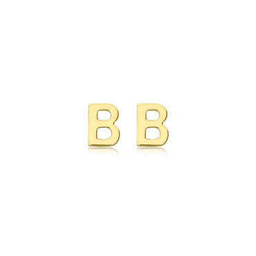 9K Yellow Gold Mini Initial Stud Earrings — B