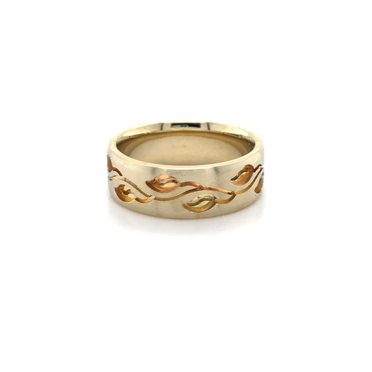 18K 3T FANCY LEAF BAND