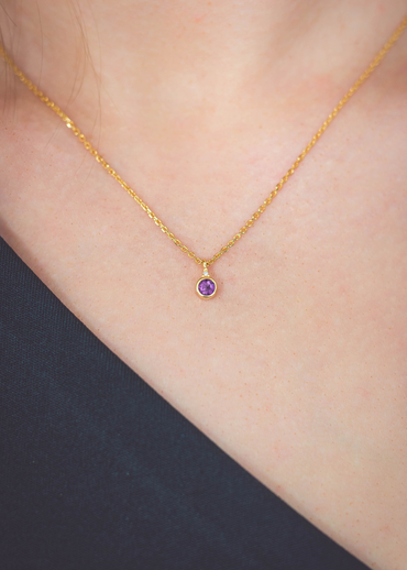 NATURAL AMETHYST AND DIAMOND FEBRUARY PENDANT GOLD