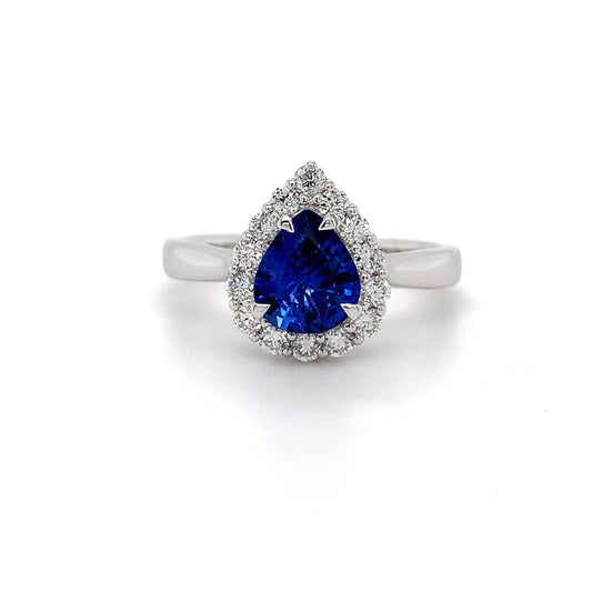 1.20ct Ceylon Sapphire +.35ct Dia Halo Ring 18kt