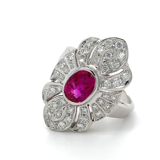 1.38ct Natural ruby + 0.70ct Dia Ring 18kt White Gold