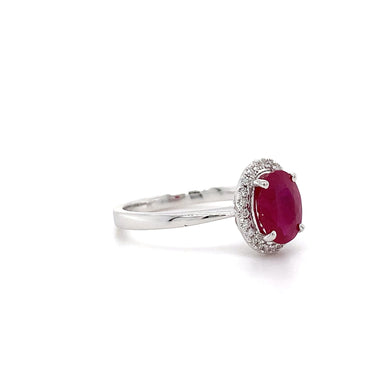 1.35ct Nat Ruby 0.12ct Dia Halo Ring 18kt WG