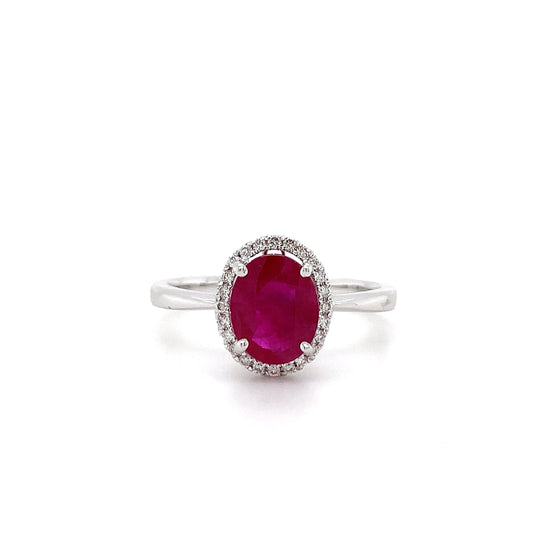 1.35ct Nat Ruby 0.12ct Dia Halo Ring 18kt WG
