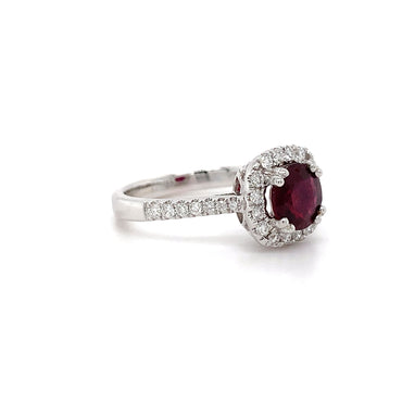 1.20ct Ruby + 0.30ct Dia Halo Ring