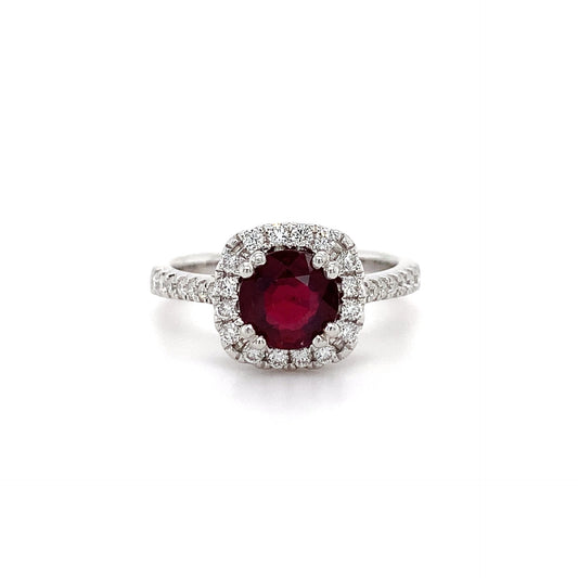 1.20ct Ruby + 0.30ct Dia Halo Ring