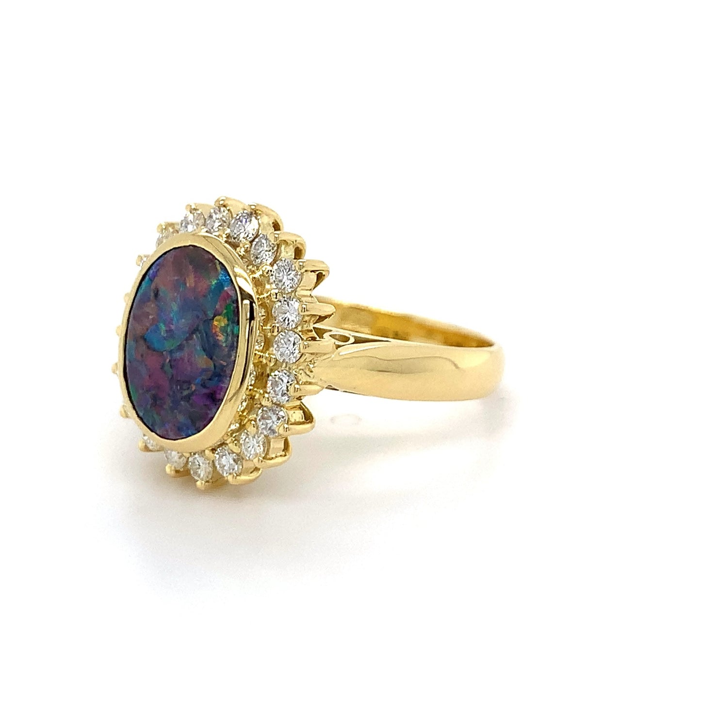 2.0ct Black Opal + 0.50ct Dia Halo 18kt Yellow Gold