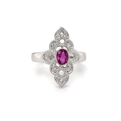 18kt WG Pink Sapphire Ring & Dia 0.23ct