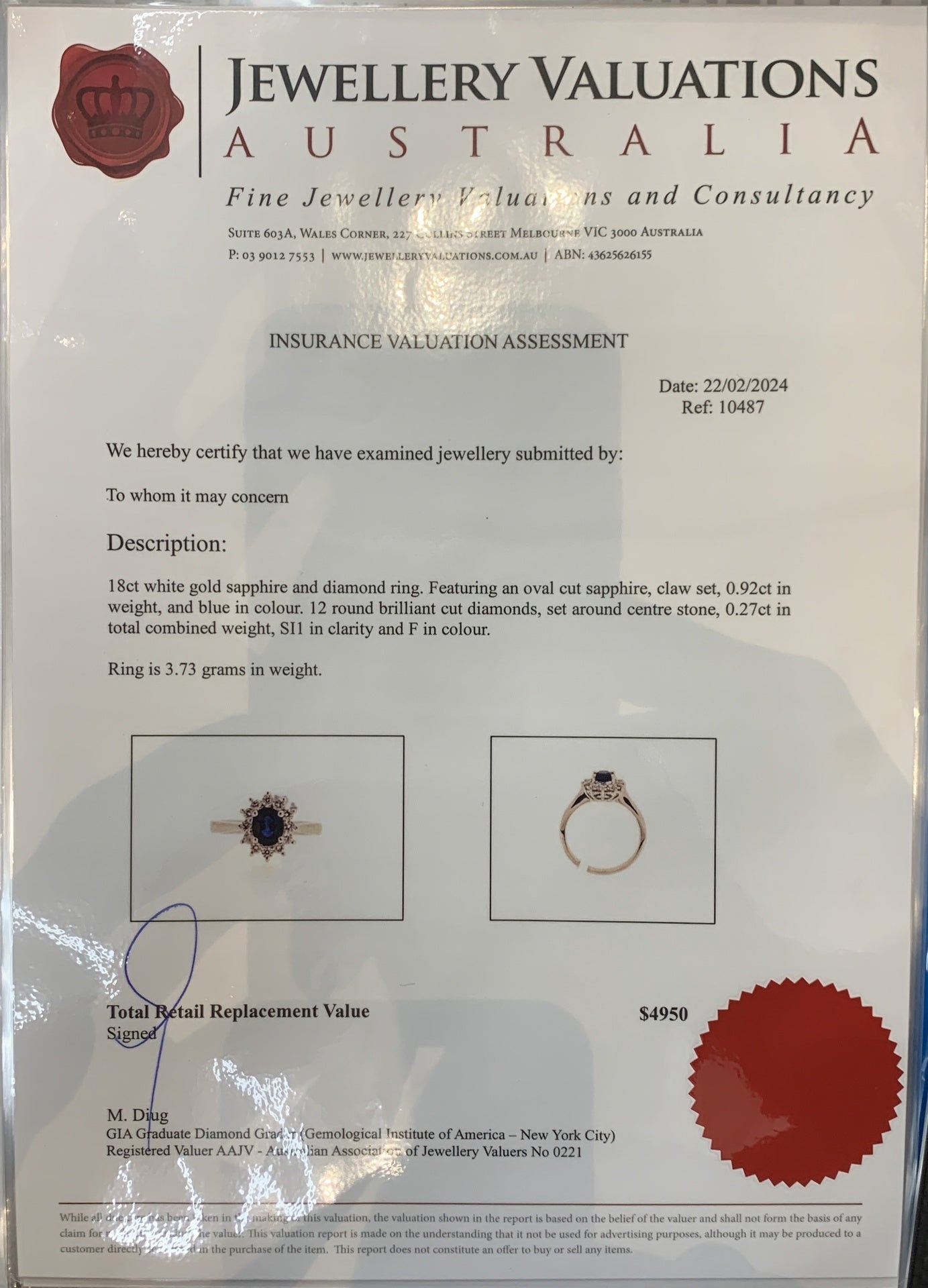 0.92ct Oval Sapphire + 0.27ct Dia Halo 18kt WG