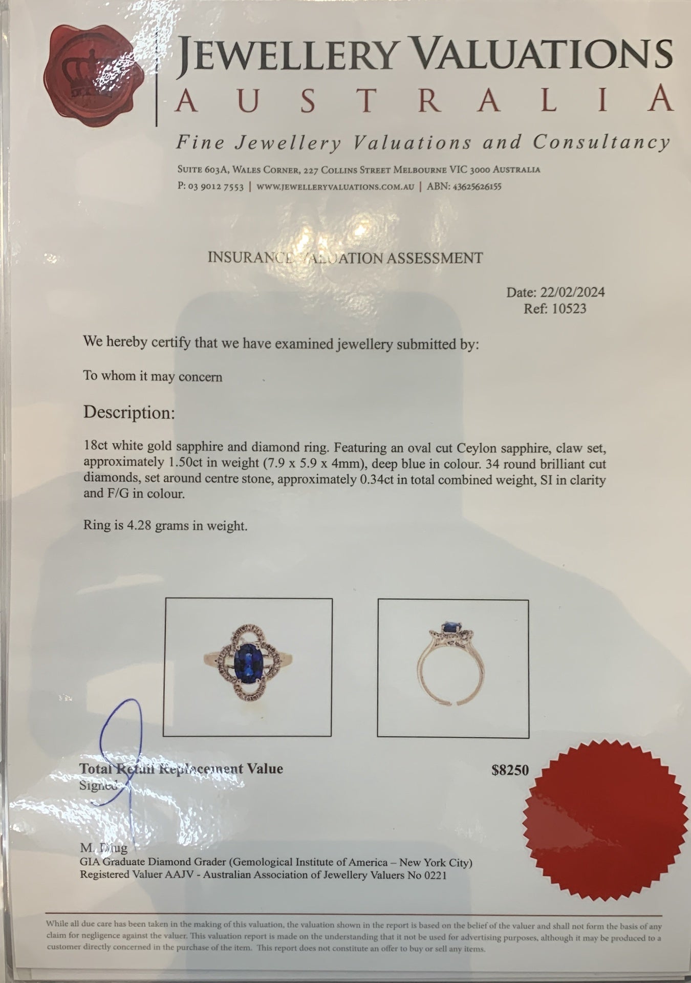 1.5ct Oval Sapphire + 0.34ct Dia Halo 18kt