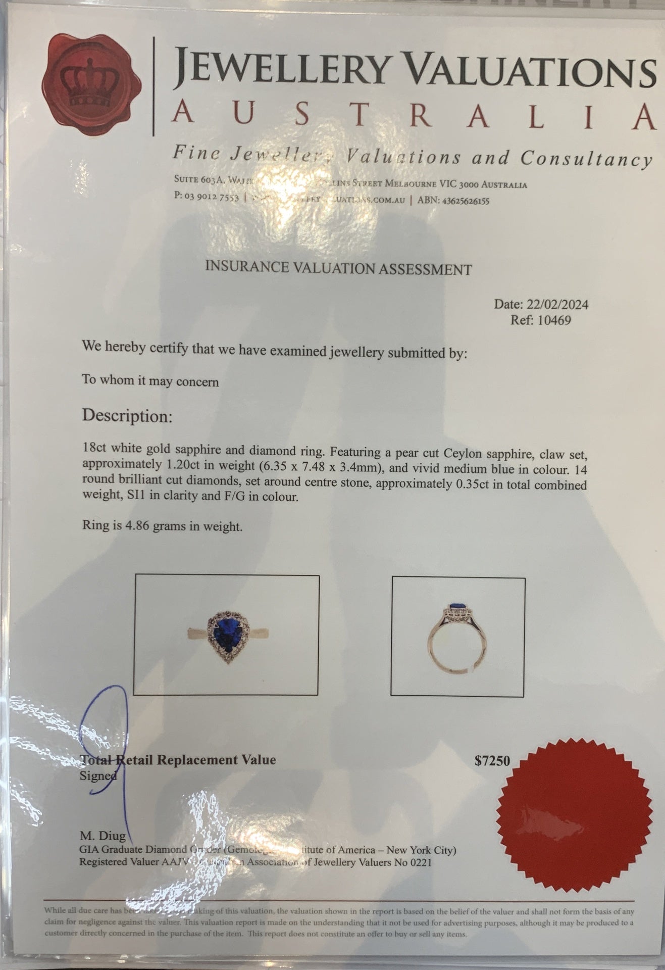 1.20ct Ceylon Sapphire +.35ct Dia Halo Ring 18kt