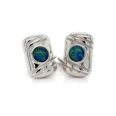 Australian Solid Opal Silver Cuff Links