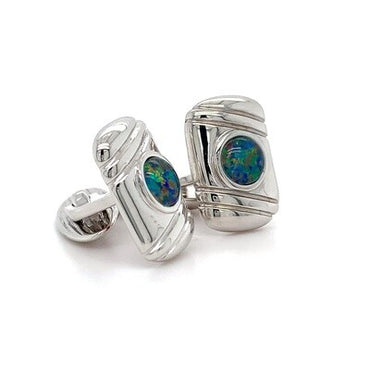 Australian Solid Opal Silver Cuff Links