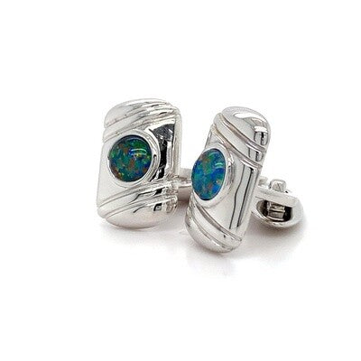 Australian Solid Opal Silver Cuff Links