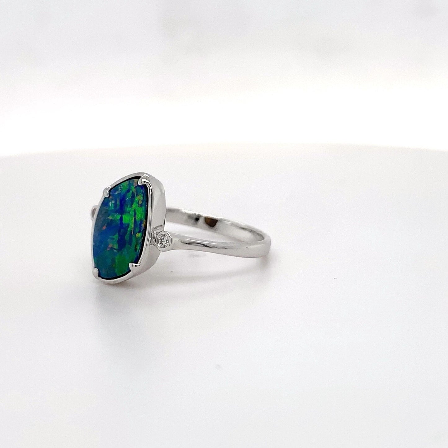 Aus Solid Opal 0.021ct Dia 14kt WG Ring