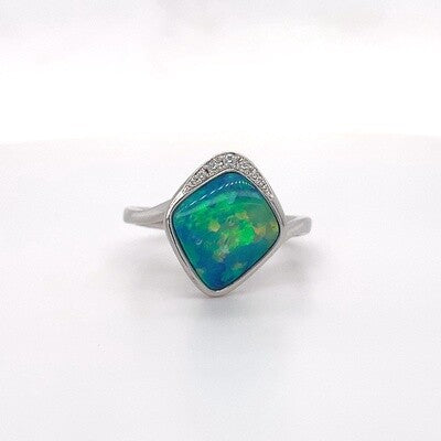 Cubic Zirconia Australian Opal Silver Ring