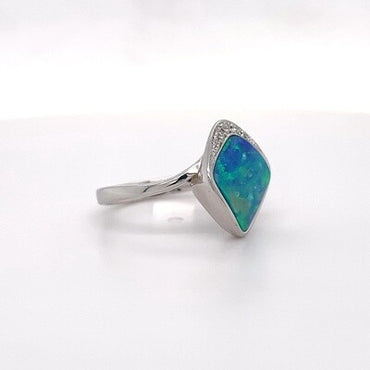 Cubic Zirconia Australian Opal Silver Ring