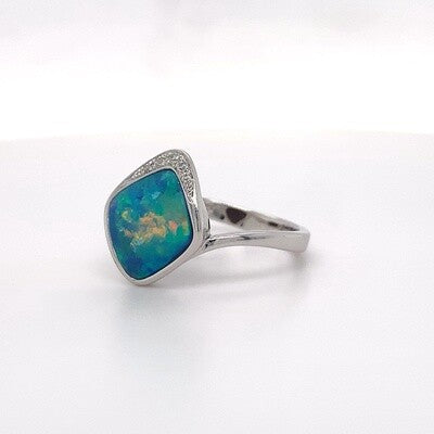 Cubic Zirconia Australian Opal Silver Ring