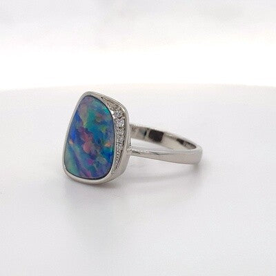 Aus Solid Opal Cubic Zirconia Silver Ring