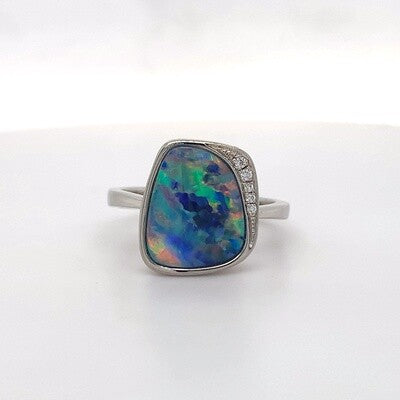 Aus Solid Opal Cubic Zirconia Silver Ring