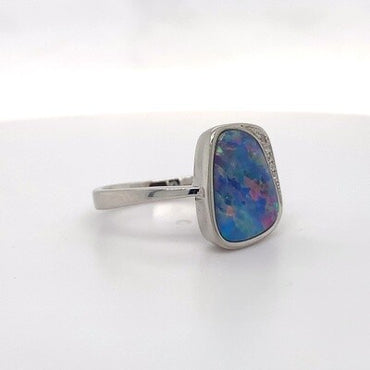 Aus Solid Opal Cubic Zirconia Silver Ring