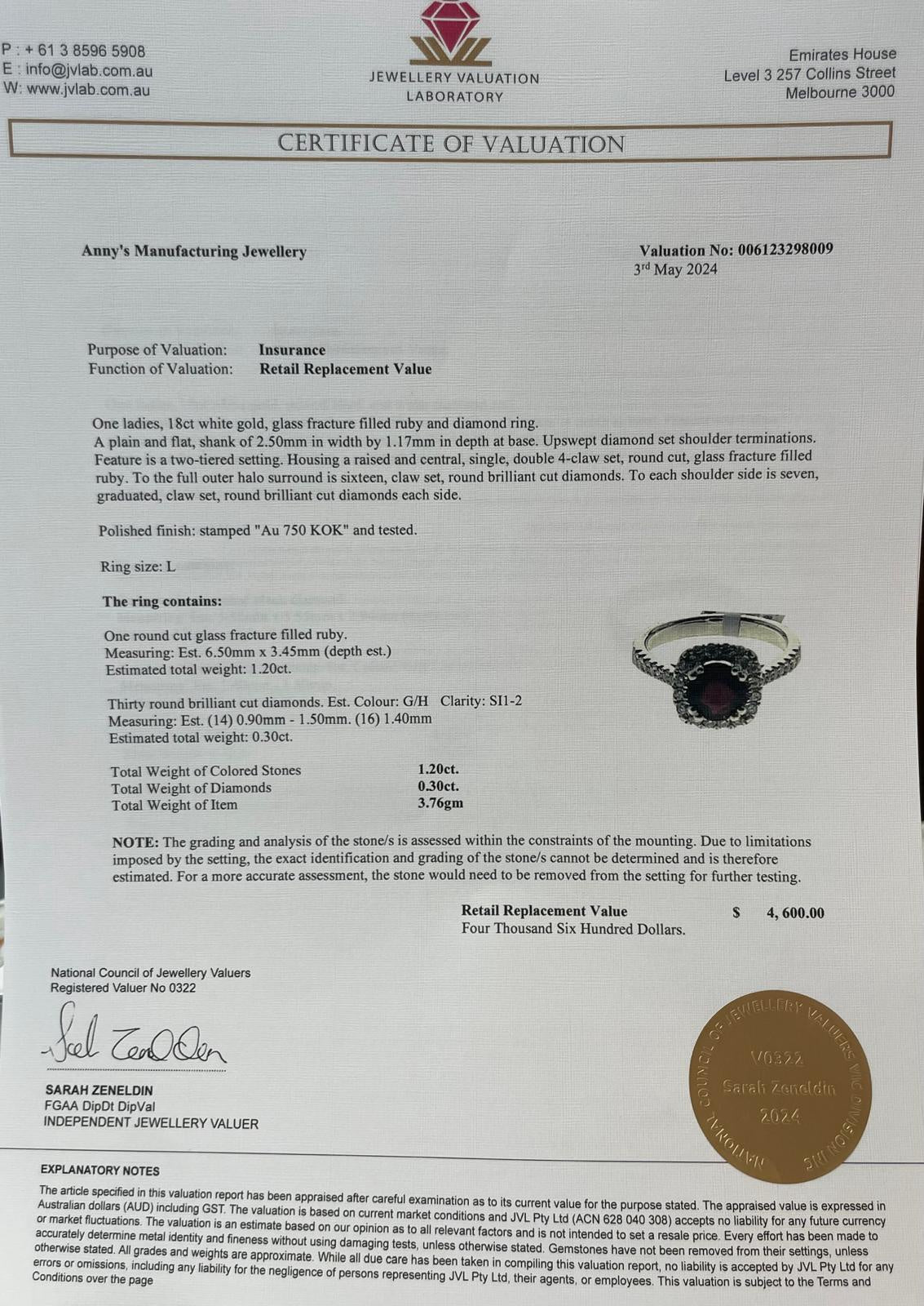 1.20ct Ruby + 0.30ct Dia Halo Ring