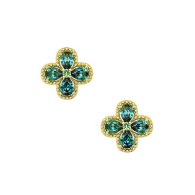 0.06ct Round Teal Sapphire Earrings 9kt YG