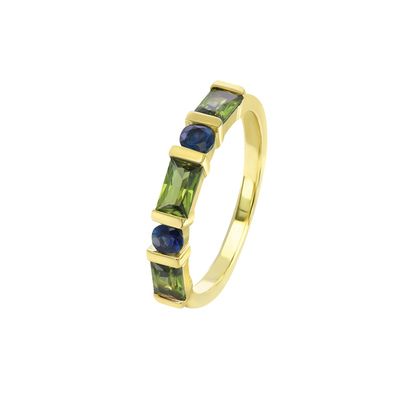 1.47ct Baguette/Round Green & Blue Round Sapphire Ring 9kt YG