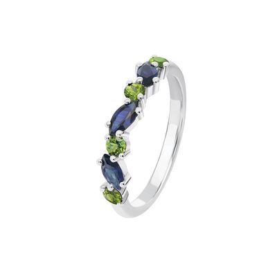 0.84ct Marq/Round Blue & Green Sapphire Ring 9kt WG