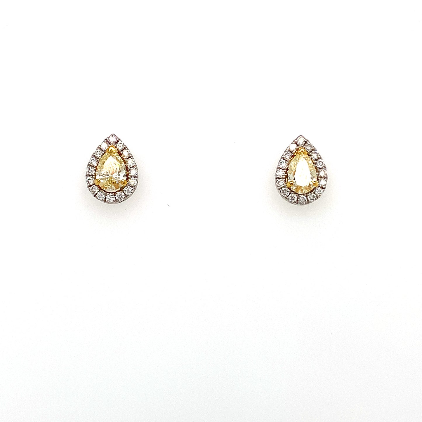 0.94ct Yellow Dia Pear Halo Earring 18kt