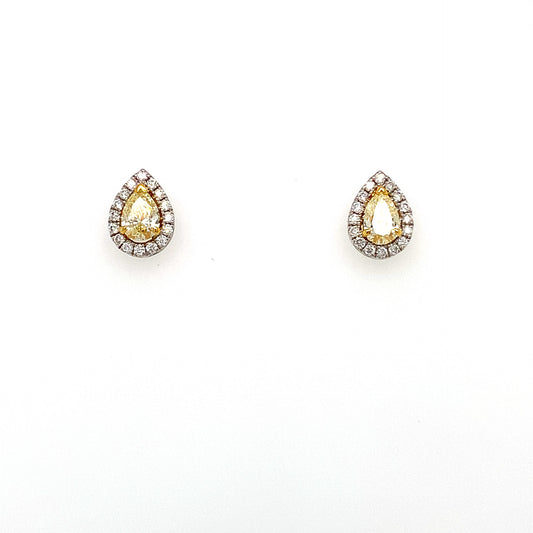 0.94ct Yellow Dia Pear Halo Earring 18kt