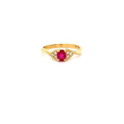 18k YG with Oval Ruby + Dia Ring