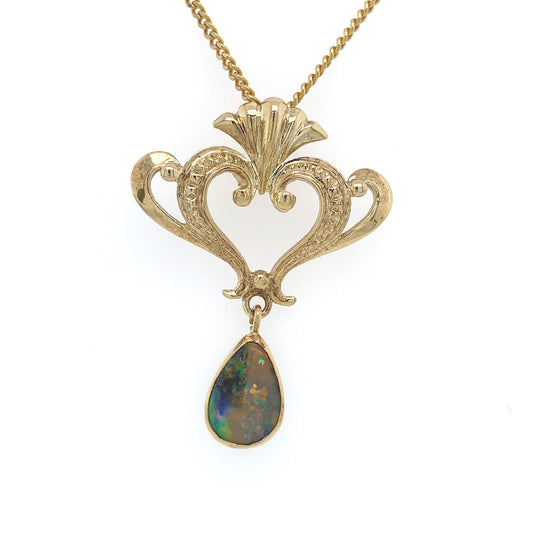 9kt YG Heart Boulder Opal Pendant