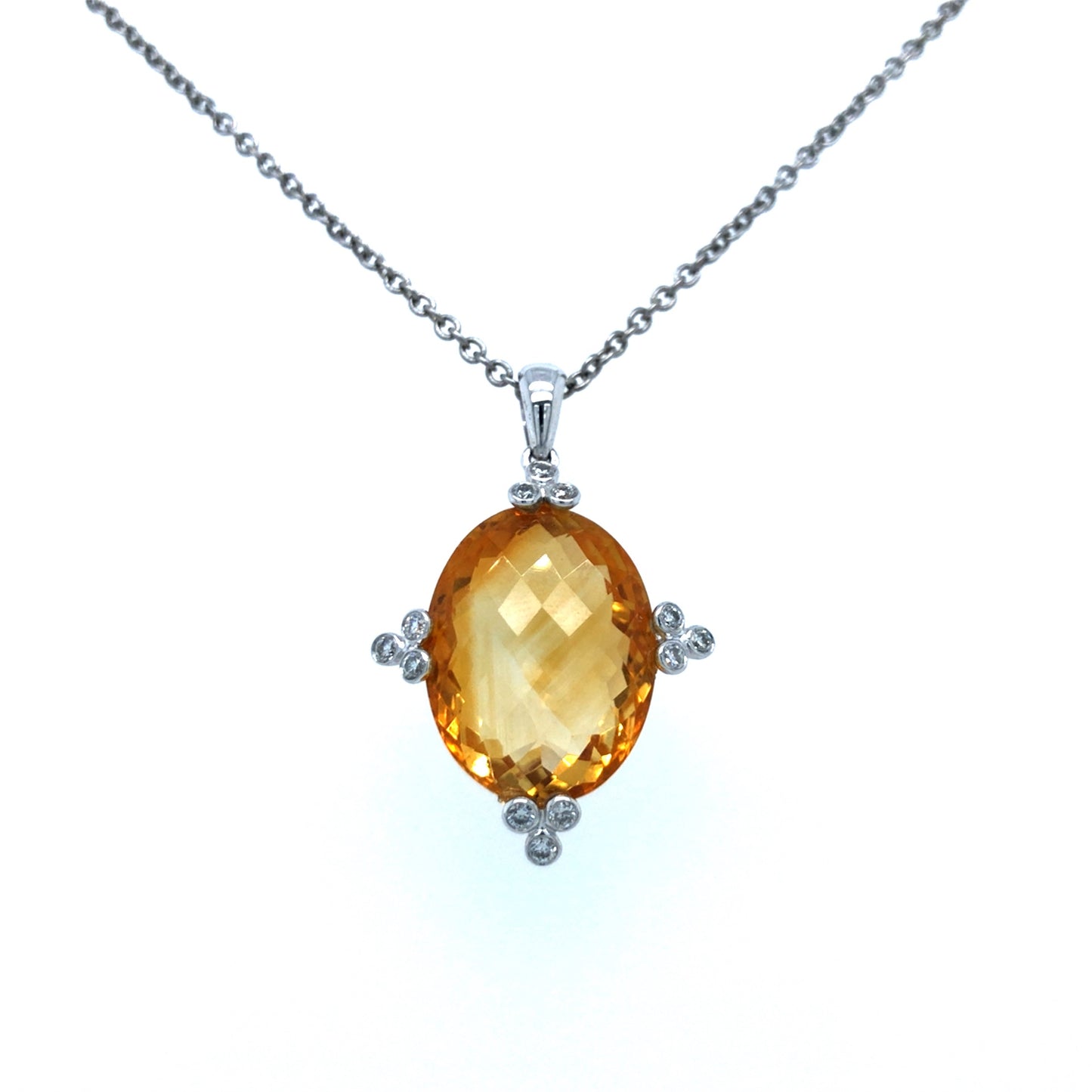 14K WG Citrine & Diamond 0.29ct Pendant
