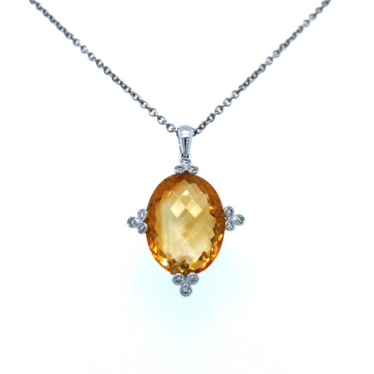14K WG Citrine & Diamond 0.29ct Pendant