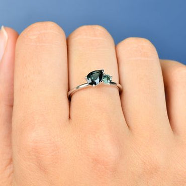 0.88ct Pear Teal+0.19ct Round Teal Sapphire Ring 9kt WG